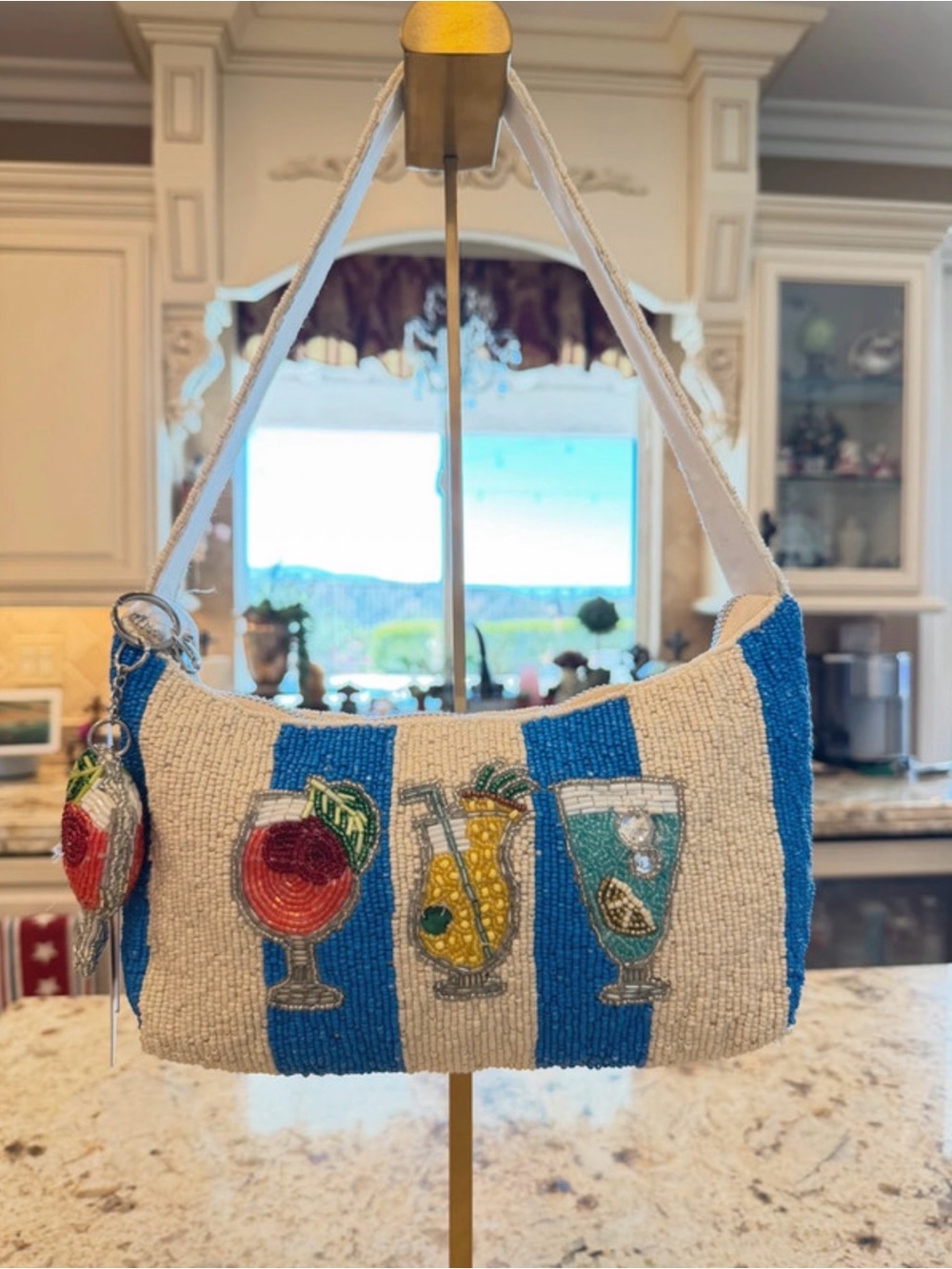 Viral Handcrafted Striped Beaded Cocktail Shoulder Bag